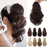 Leterly Ponytail Extension,15" Drawstring Ponytail Hair Extensions Short Wavy Pony Tail Natural Curly Soft Synthetic Hairpiece for Women Medium Brown
