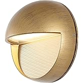 JONATHAN Y 6.25" Antique Gold Modern Round Outdoor Integrated LED Wall Sconce Light, Metal/Glass Waterproof Exterior Downligh