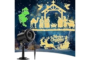 NAGUDENFO 12 in 1 Nativity Scene Christmas Projector Lights Outdoor Indoor - 3D Dynamic Jesus/Santa Sleigh/Ghost/Spider/Bat Christmas Decorations,Waterproof Holiday Lights for Window Wall Party Holiday Decor