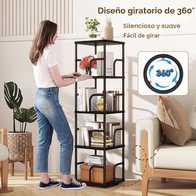 Librería Giratoria de 4 Niveles,Estanteria Madera,Negro TBC004B — foto 2 de 8