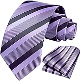 HISDERN Mens Ties Stripe Plaid Tie with Pocket Square Set Classic Woven Silk Necktie Handkerchief for Men Formal Business