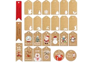 KARIDER Christmas Gift Tags with String, 296 Pcs Kraft Paper Gift Tags for Christmas Presents, Xmas Gift Tag for Wedding Birt