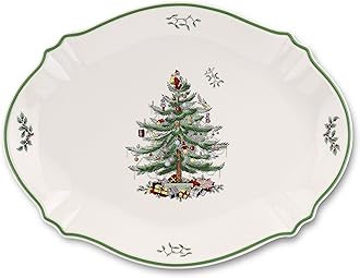 Spode Christmas Tree 17" Oval Serving Platter – Large Porcelain Plate for Meat, Fruit, & Baked Goods – Microwave & Dishwasher Safe – Elegant & Beautiful Holiday Tableware