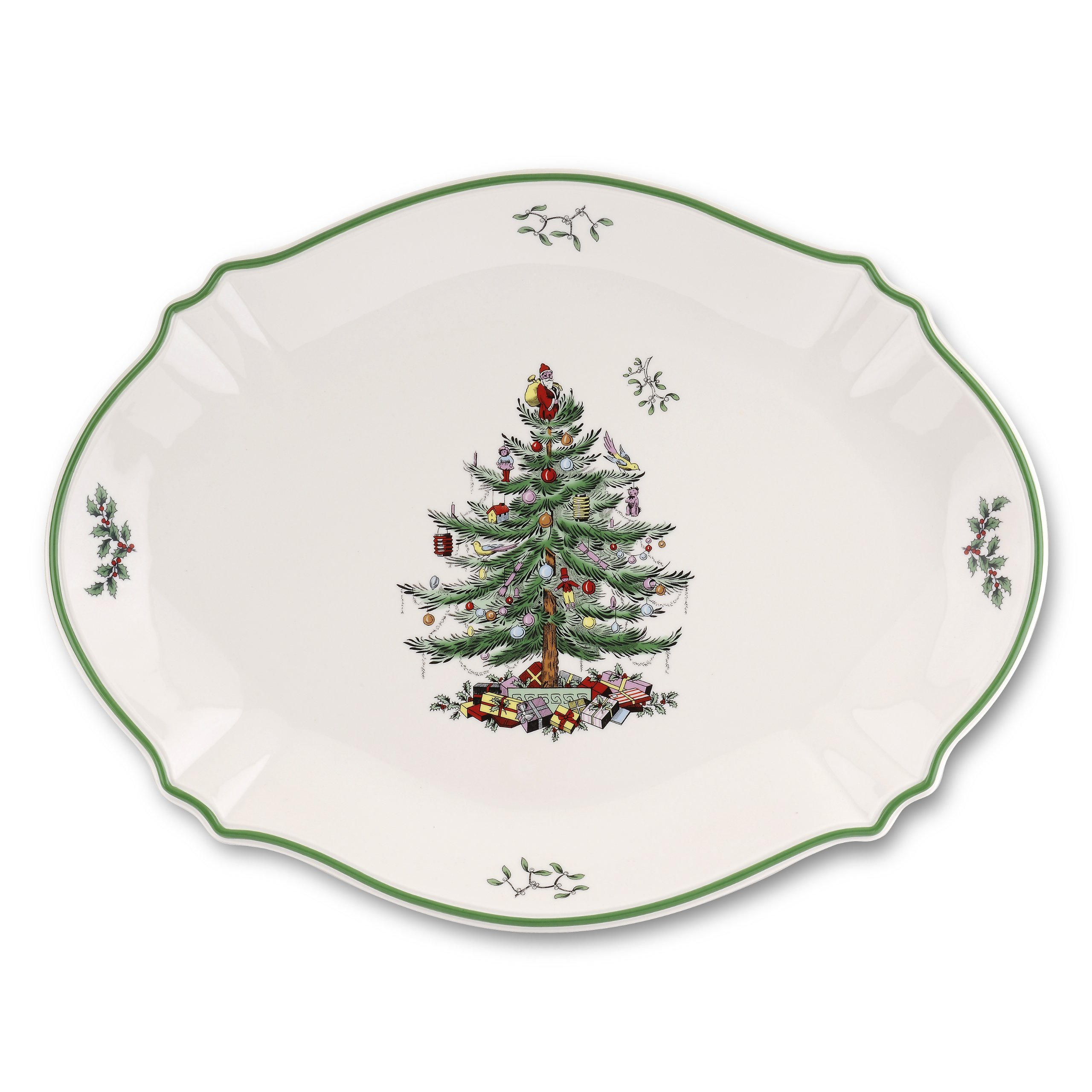 Spode Christmas Tree 17" Oval Serving Platter - Large Porcelain Serving Plate for Serving Meat, Fruit, Baked Goods - Microwave & Dishwasher Safe - Beautiful Holiday Tableware