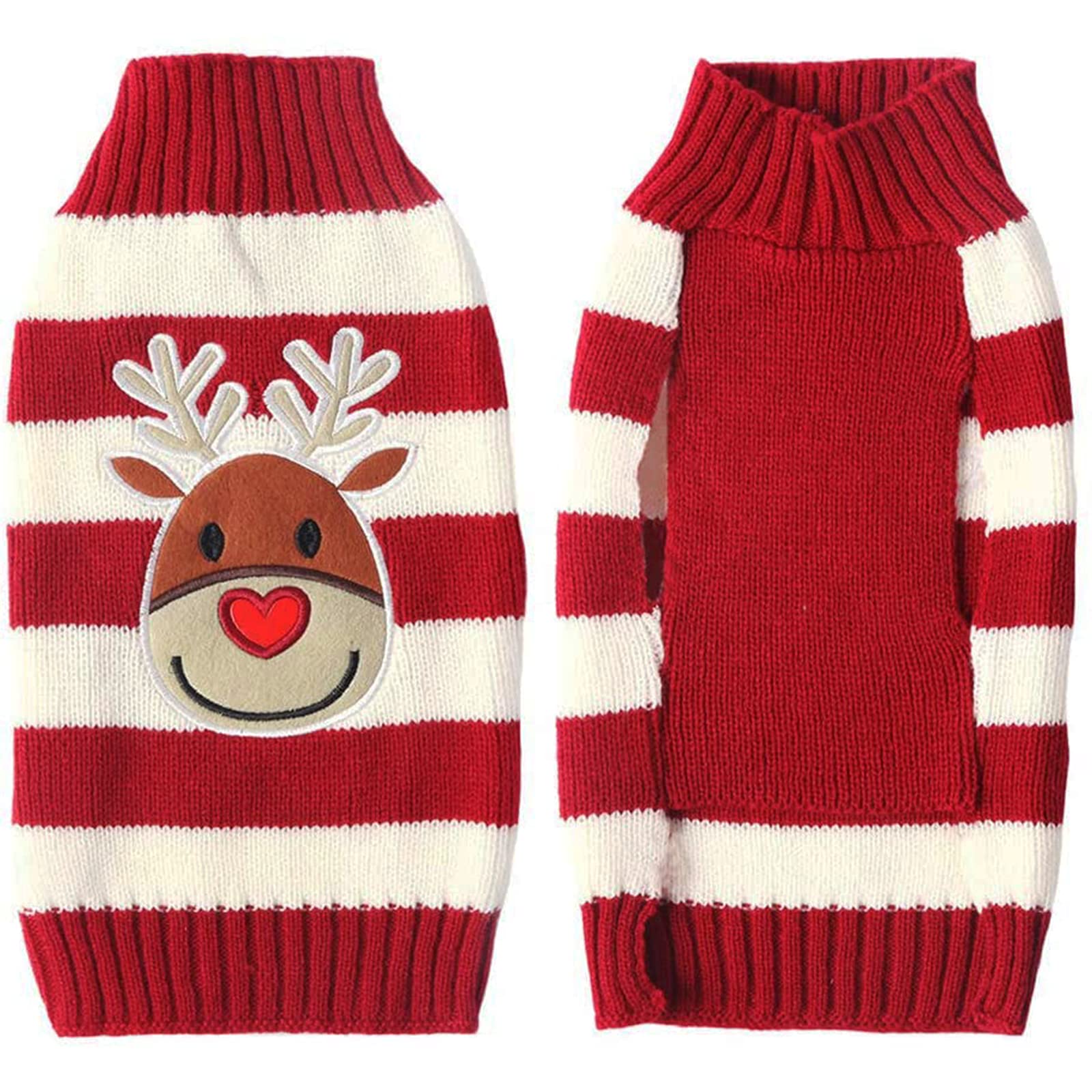 Christmas Dog Jumper - Festive Reindeer Knitwear for Small/Medium/Large Dogs, Cosy Winter Warm Puppy & Cat Sweater with Seasonal Designs (Machine Washable)