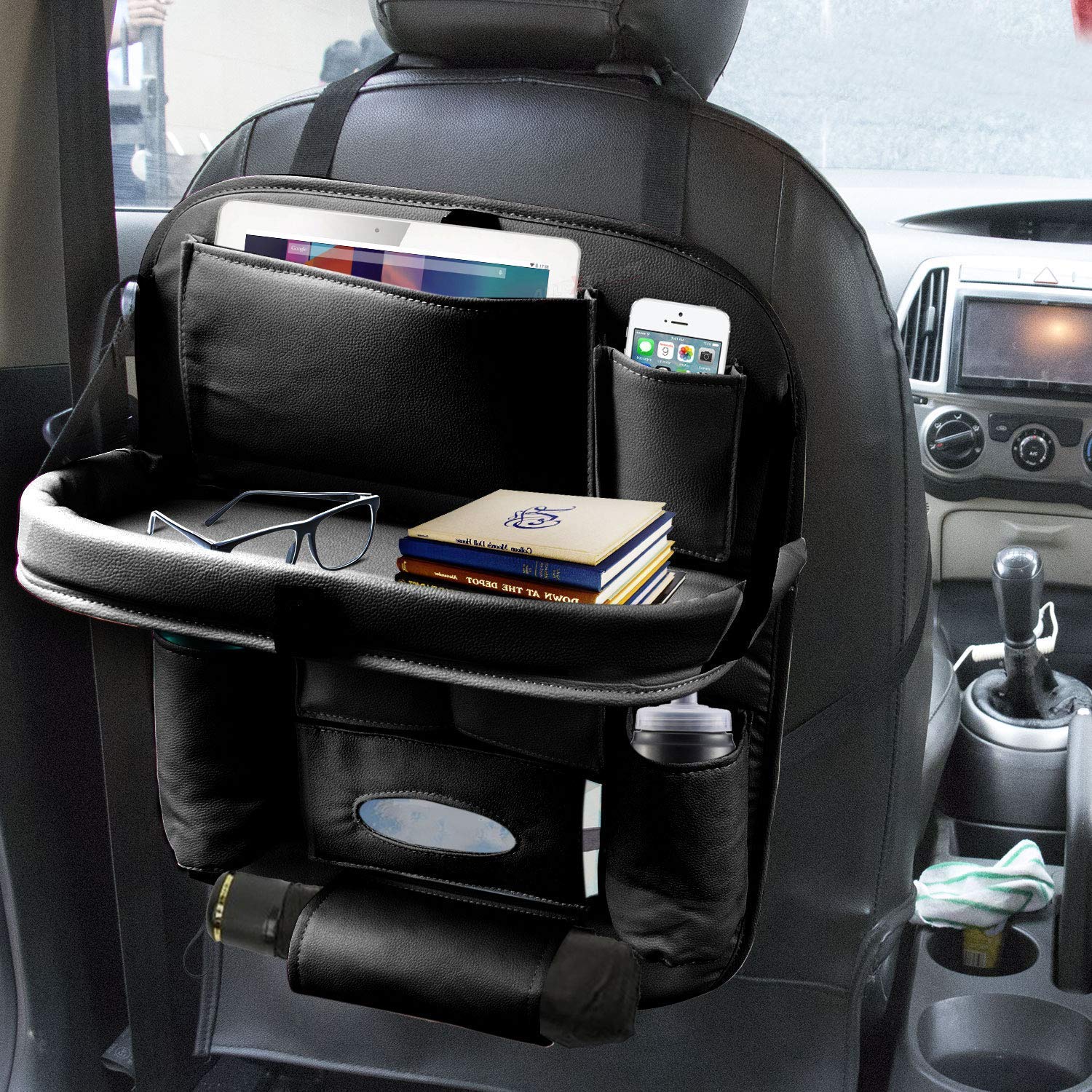 AllExtreme EXFTCOB Universal PU Leather Auto Car Seat Back Organizer