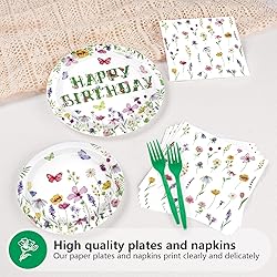 96 Pcs Wildflower Party Supplies 350 GSM Green
