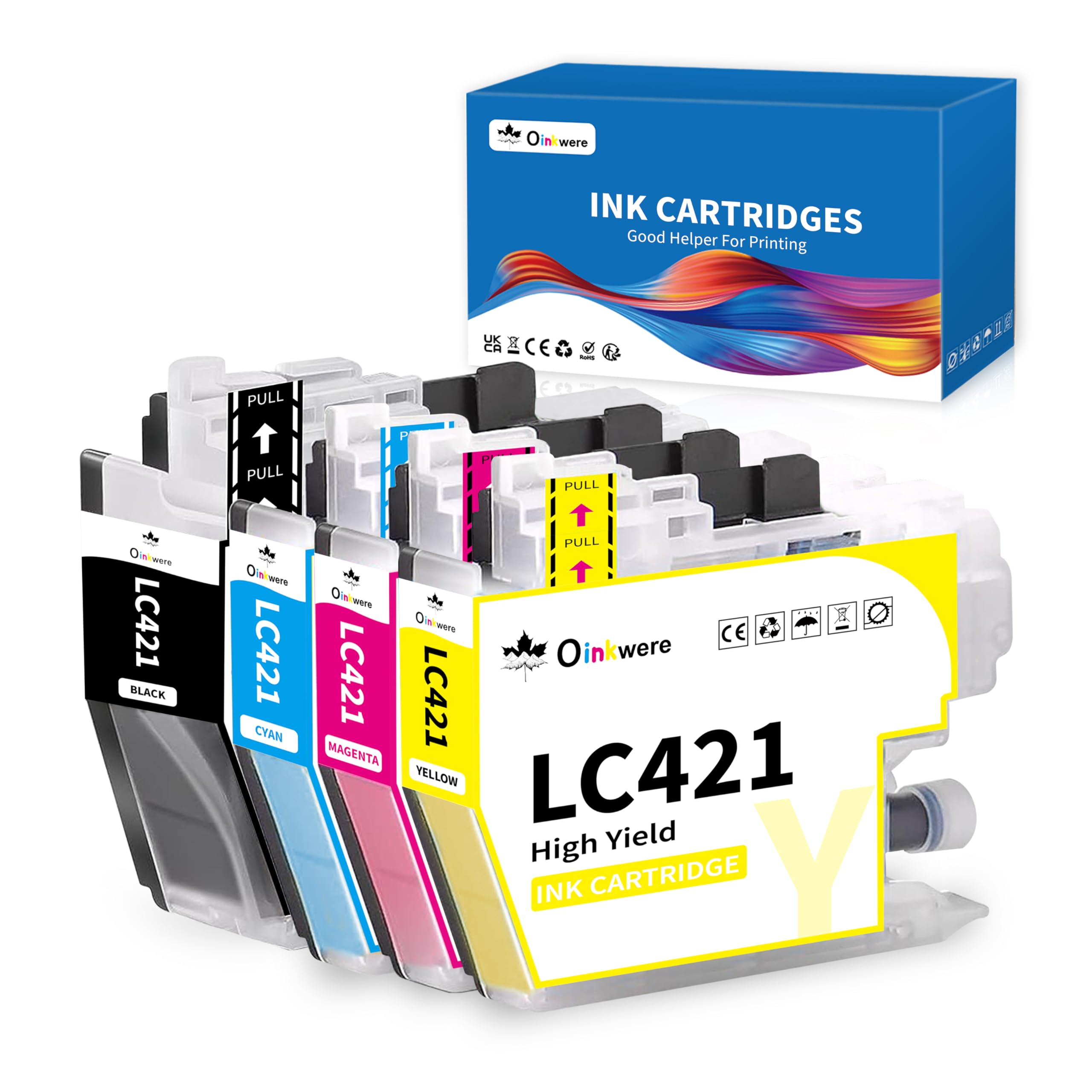 OINKWERE LC421 LC-421 Ink Cartridges for Brother LC421 LC421XL LC-421VAL Ink Cartridges Multipack for Brother DCP-J1050DW DCP-J1140DW MFC-J1010DW J1050DW J1140DW J1010DW (4-Pack)