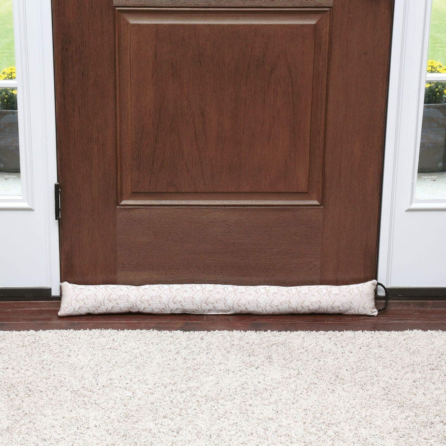 HOME DISTRICT Jacquard Draft Dodger - Weighted Door/Window Breeze and Noise Guard -35.5" Long - Taupe