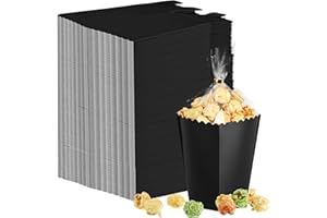 Zopeal Mini Popcorn Boxes and Clear Treat Bag Set, Bulk Popcorn Bags Open Top Paper Popcorn Containers with Treat Bags Popcorn Candy Boxes for Movie, Party, 3 x 4 Inch(Black, 200 Pcs)