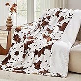 RUJIPO Cow Print Blanket,Sherpa Fleece Throw Blanket Highland Cow Print Stuff Western Decor Gifts for Women Mom Girls Grandma Dad, Soft Winter Warm Blankets for Cozy Home Decor,Couch,Bed,50x60 Inches