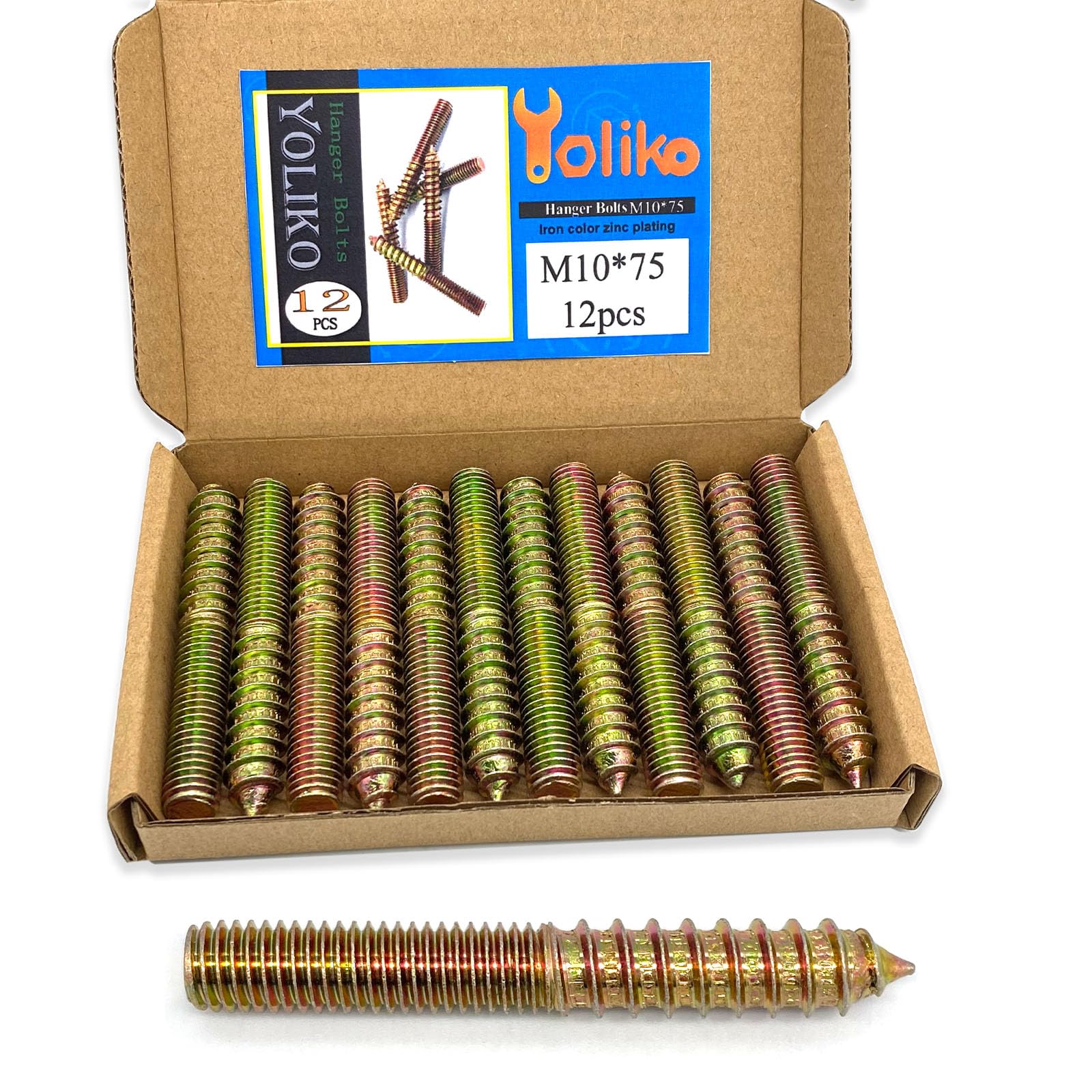 Photo 1 of Yoliko 12 Pack M10 x 75 Hanger Bolts - 75mm(2.95") Double Headed Bolts - 10mm(0.39") Wood Dowel Screw Hanger Bolts for Furniture