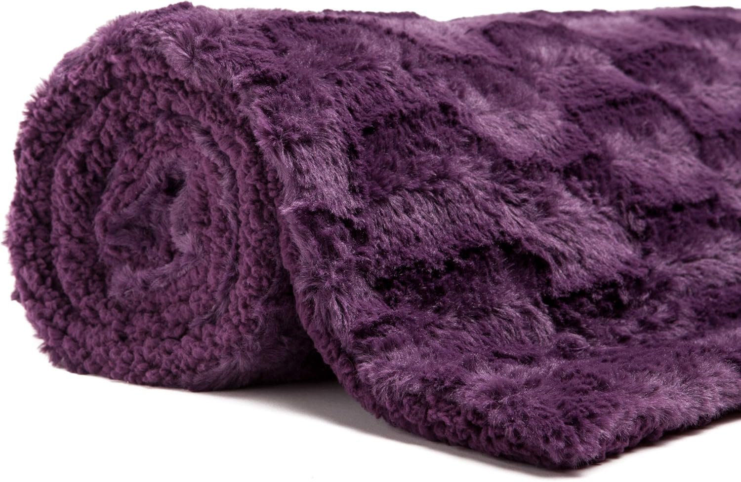 Chanasya Fuzzy Faux Fur Elegant Rectangular Embossed Throw Blanket - Plush Sherpa Microfiber Purple Blanket for Bed Couch (60x70 Inches) Aubergine: Home & Kitchen