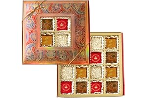LAUMIÈRE GOURMET FRUITS Diwali Collection Square Gift Box (16 Pieces) Laumiere Gourmet Fruits - Indian Mithai Variety Pack with Assorted Dried Fruit & Nut Mithai Sweets - Healthy Vegan Snacks for Adults