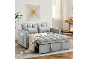 WIIS' IDEA 3 in 1 Sleeper Sofa Bed,Velvet Convertible Sofa Bed Pull-Out Bed Couch With Side Pockets,55'' Loveseat Sleeper Sofa with Adjustable Backrest for Living Room,Bedroom,Apartment and Small Space,Gray