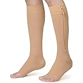KEKING® Zipper Compression Socks for Men Women, Open Toe, 20-30mmHg Firm Support Knee High Zipper Compression Stockings for Wide Calf - Varicose Veins, DVT, Shin Splints, Edema, Nursing, Beige M