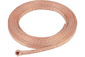 BENECREAT 13Ft x 9mm Flat Braided Pure Copper Wire, Metal Braided Wire for Grounding and Noise Reducing, 1mm Thick