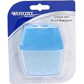 Westcott 15234 2-Hole Manual Crayon and Pencil Sharpener for School, Assorted Colors