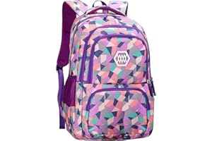 JiaYou Girl Geometric Printed Primary Junior High University School Bag Bookbag Backpack(2# Purple,35 L)