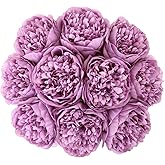 U'Artlines Artificial Peony Silk Flower with Stems 10pcs Real Look Vintage Peonies for Home Wedding Decoration (Purple)