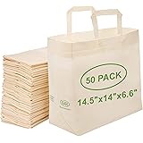 50 Pack Reusable Eco-Friendly Grocery Shopping Bags 14.5"x14"x6.6" Durable, Recyclable,Washable, Foldable, Portable Tote Bag 