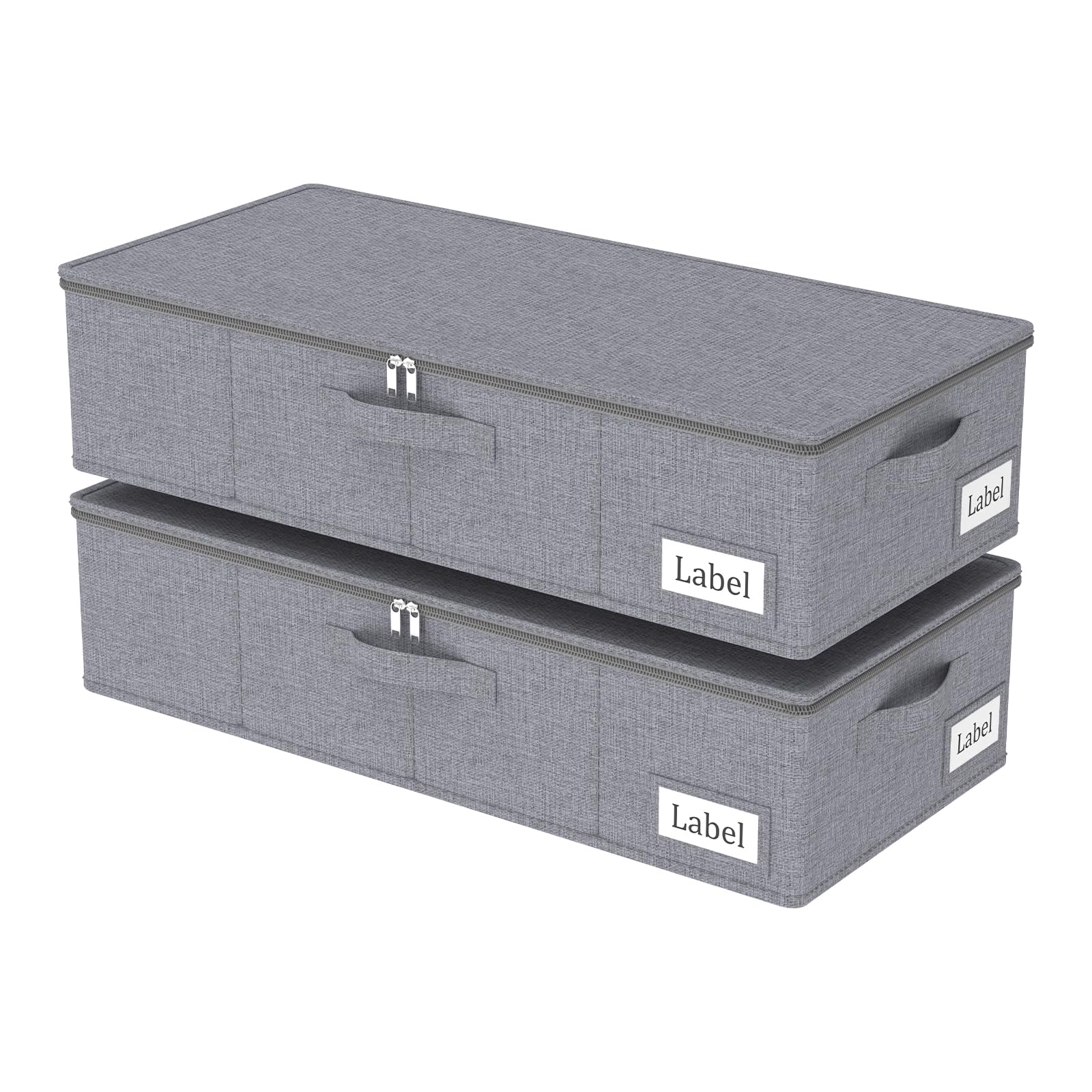 Yawinhe Underbed Storage Boxes with Lid, Wardrobe Organiser, Sturdy Zipper und Label Holders, Foldable Clothing Bags, for Comforter, Blanket, 60x30x15cm, Grey, 2-Pack, SNH002GS-2