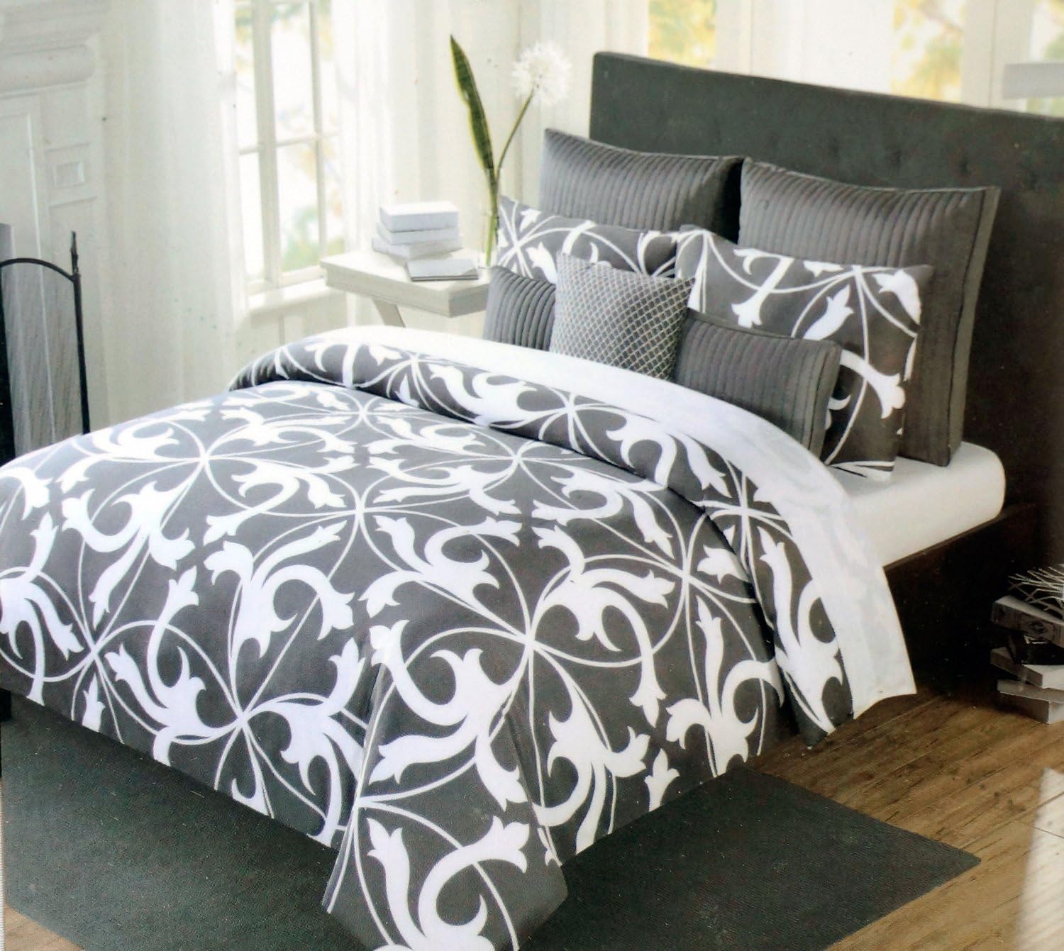 Tahari Home Grey white scroll king comforter set 6 pieces