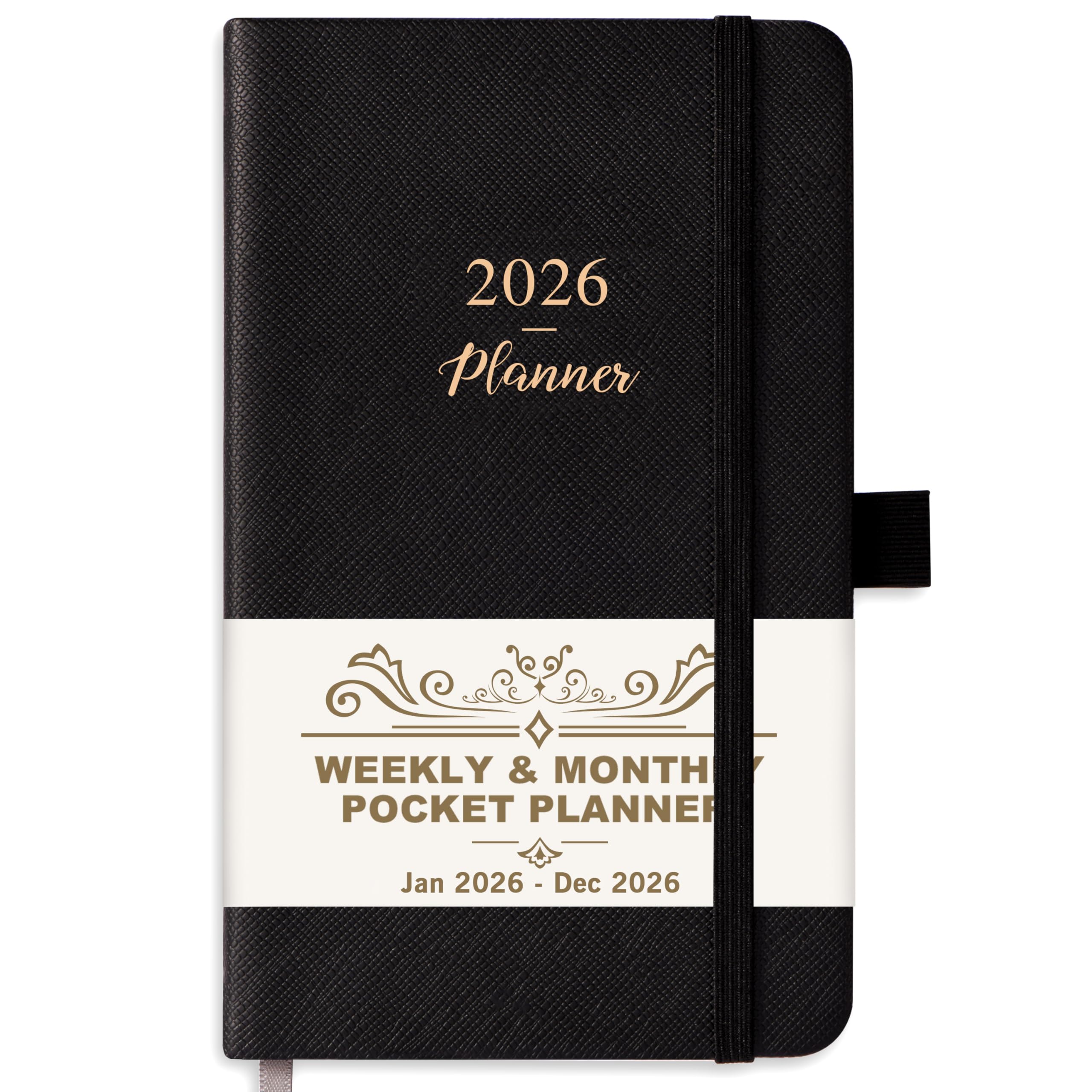 Photo 1 of Pocket Planner 2026, Jan 2026 - Dec 2026, 2026 Weekly & Monthly Calendar, 6.3''×3.8'', Pen Loop, Back Pocket, Elastic Closure, Note Pages