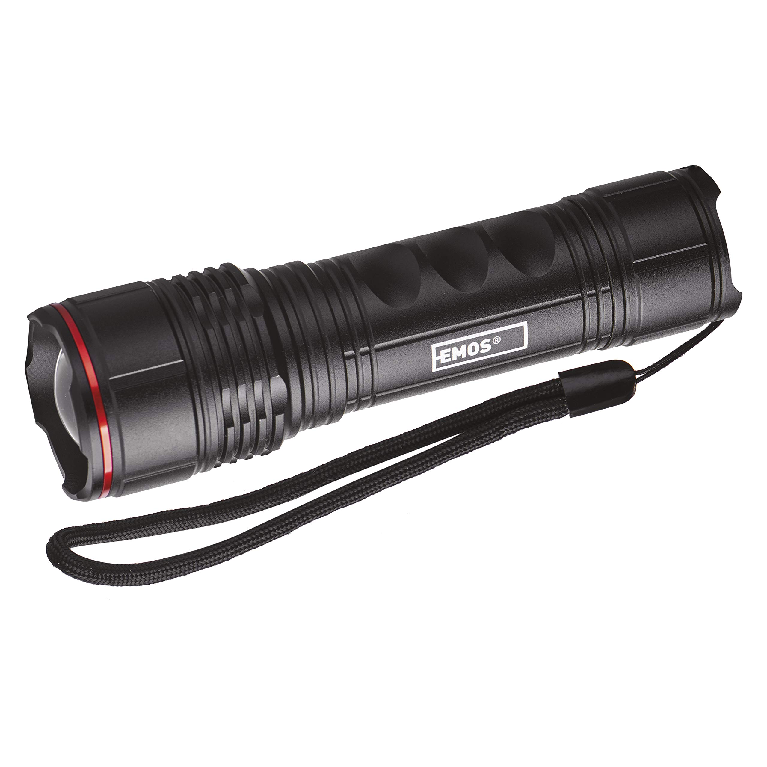 EMOS Waterproof LED Metal Torch with Hand Strap, IP44 Ultra Light Focusable Torch with 3 Light Modes, Brightness 330 lm, Light Range 120 m, Running Time up to 27 Pieces