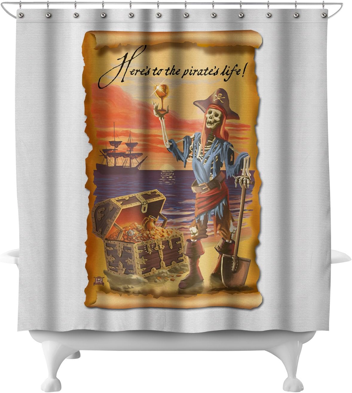 Amazon Com Pirate And Plunder 71x74 Polyester Shower Curtain Home Kitchen