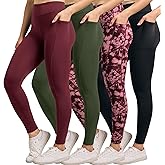 Real Essentials 4-Pack: Women's Full Length Fitted Athletic Yoga Performance Leggings with Pockets (Available in Plus Size)
