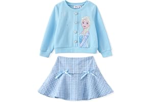 Disney Frozen Elsa Stitch Princess Moana Minnie Toddler Girl 2 Piece Outfit Kid Pearl Button Knit Top & Tweed Skirt Set 2-13Y