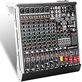 MIZISNR 8 Channel Audio Mixer Professional Sound Mixing Board with 99 DSP Effects, 7-band EQ Digital DJ Mixer Console w/USB Bluetooth MP3 for Recording, Independent 48V Power & Mute Button