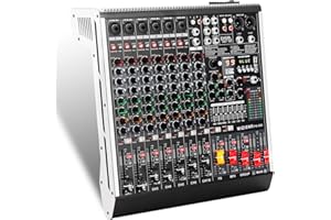MIZISNR 8 Channel Audio Mixer Professional Sound Mixing Board with 99 DSP Effects, 7-band EQ Digital DJ Mixer Console w/USB Bluetooth MP3 for Recording, Independent 48V Power & Mute Button