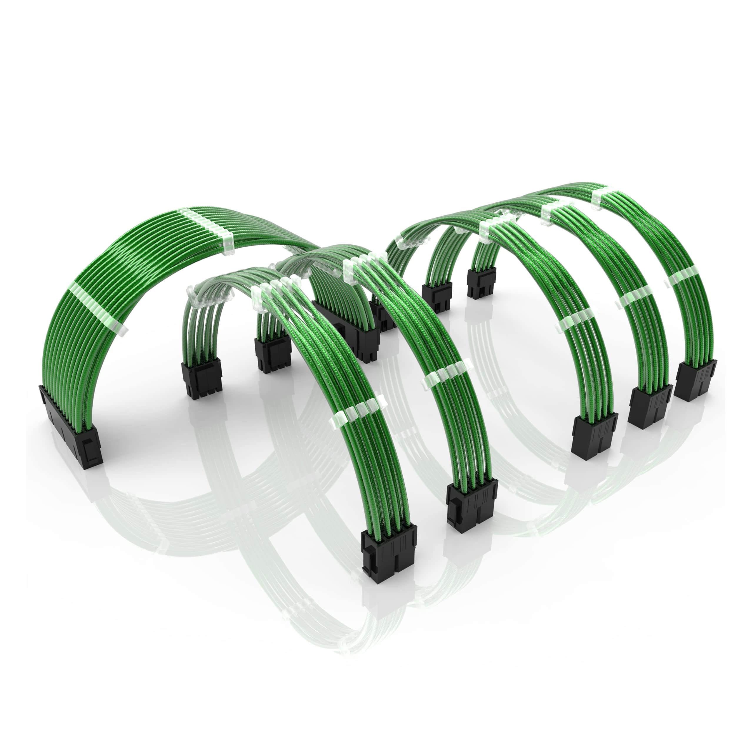 LINKUP - 50cm PSU PC Power Extension Cable Metallic Sleeved Silicone Coated Soft & Flexible to Route Custom Mod GPU & CPU w/Comb Kit┃1x 24P (20+4)┃2X 8P (4+4) CPU┃3X 8P (6+2) GPU┃500mm - Green Image