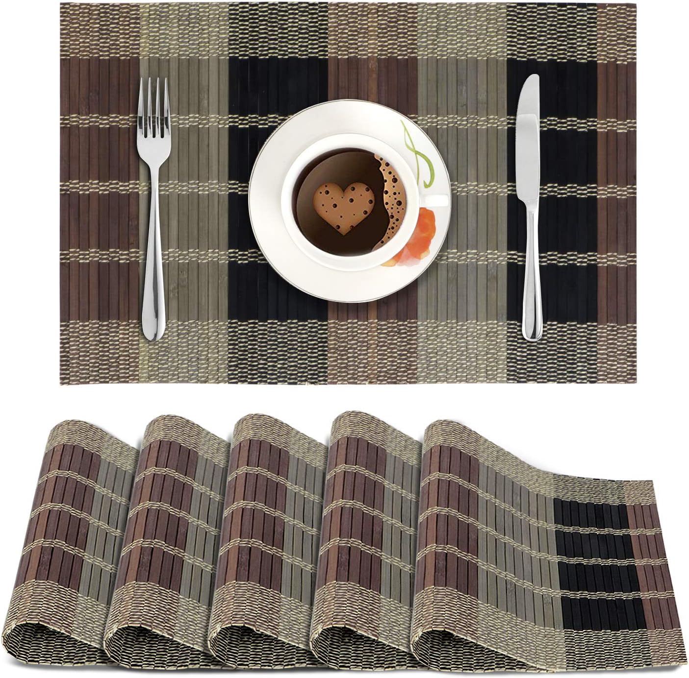 Buy HOKIPO Reversible Bamboo Placemats Set of 6 Wooden Table Mats