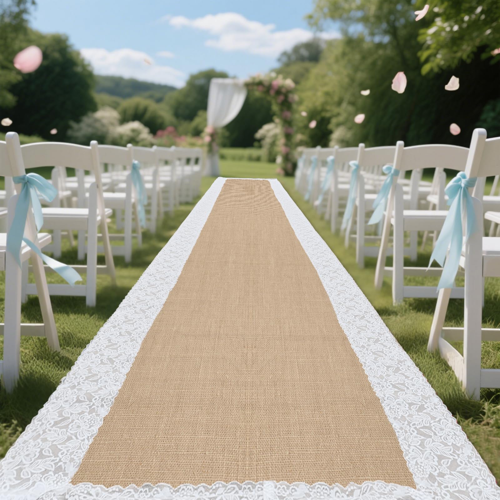 Photo 1 of Hlimior 36" x 20ft Natural Burlap Wedding Runner Aisle Outdoor for Wedding Ceremony (1, 3X20)
