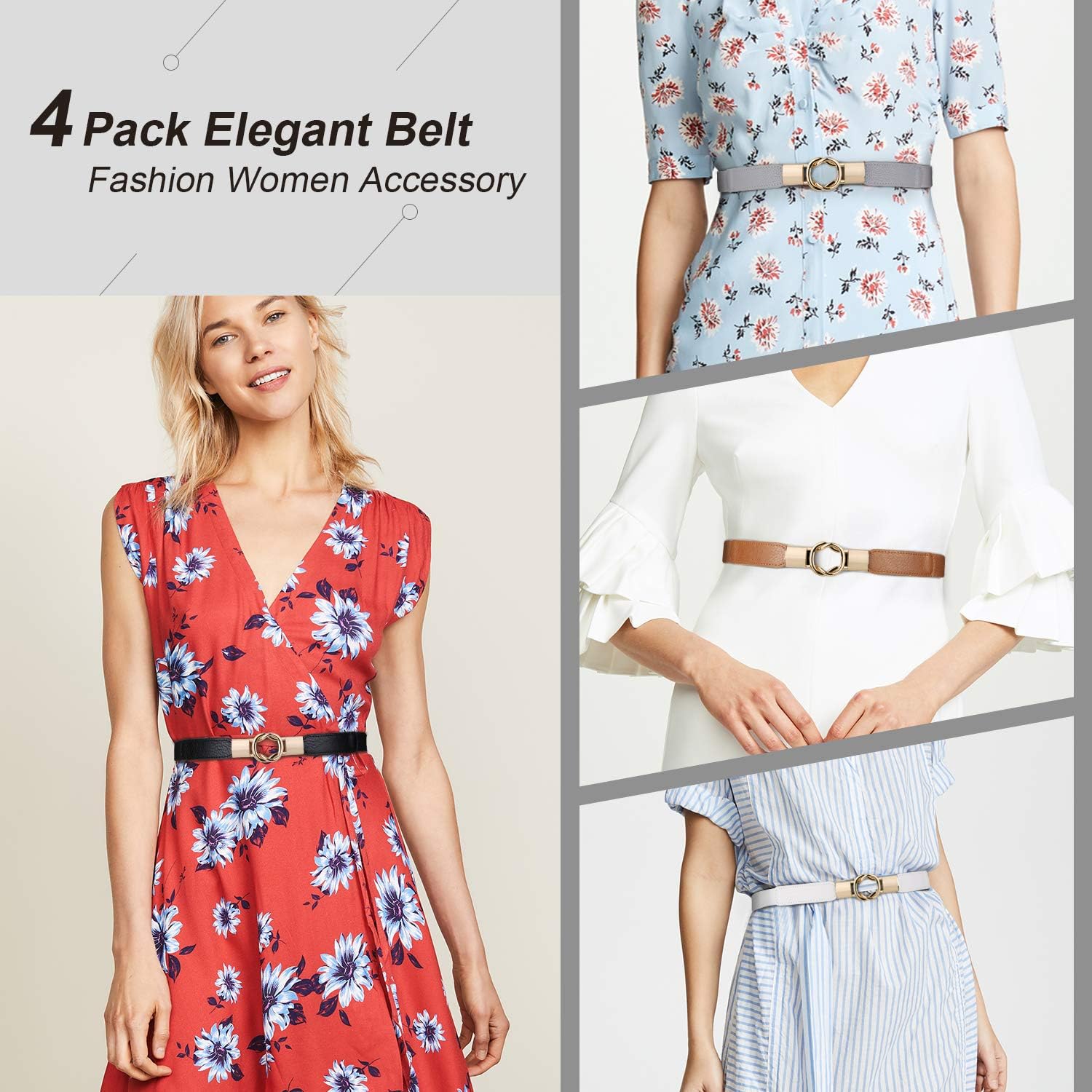 Women Skinny Belt for Dresses Retro Stretch Ladies Waist Belt Plus Size Set of 4 at  Women’s Clothing store