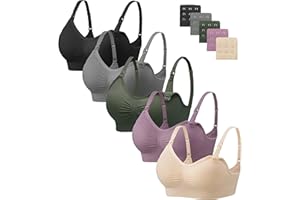 Angelhood Nursing Bra 5 Pack Womens Maternity Breastfeeding Seamless Wireless Sleep Bra with Extenders