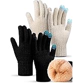 Janmercy 2 Pairs Winter Gloves for Women Men Touchscreen Fingers Chenille Knit Thick Fleece Lined Warm for Cold Weather