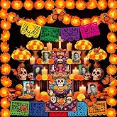 89 Pcs Dia De Los Muertos Decorations Set, Ofrenda Decorations for Altar | Diwali Day of The Dead Decor Table Runner 20LED Marigold Garland Lights 30 Flower 9 Papel Picado 6 Picture Frame 12 Butterfly