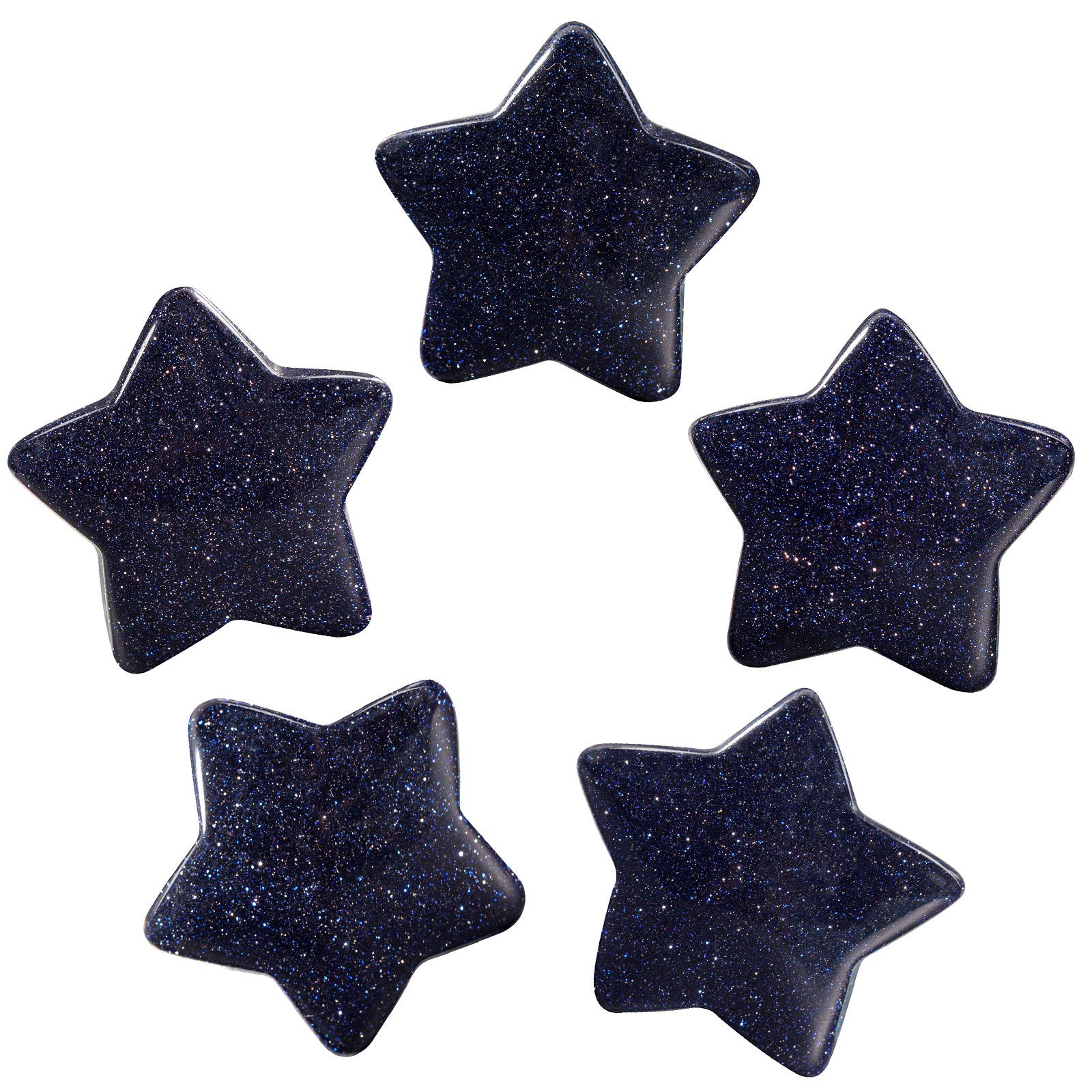 Nupuyai 5pcs Blue Sand Stone Carved Crystal Star Statue Pocket Worry Stone Set, Energy Healing Stone Figurine for Home Office Decor