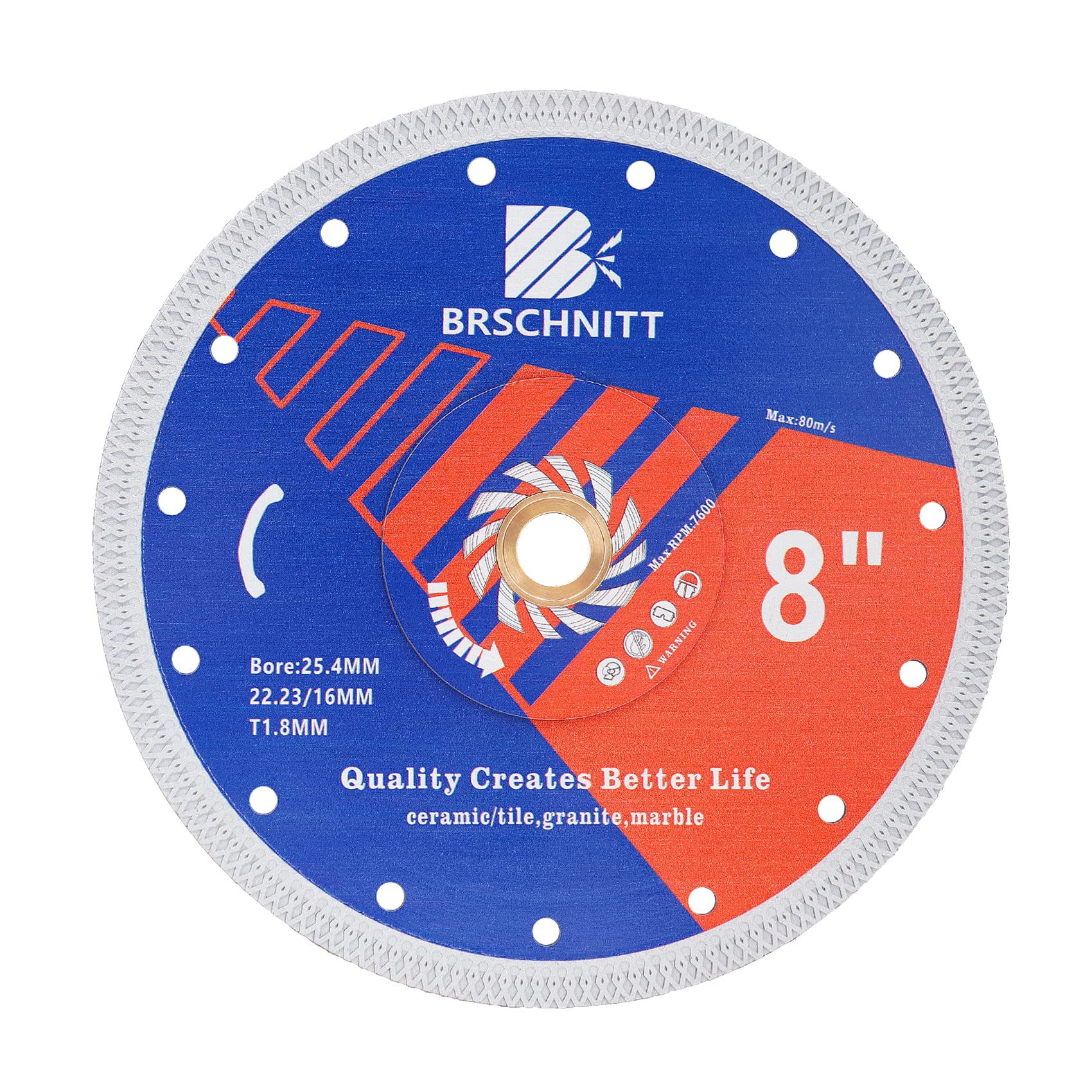 Super Thin Diamond Porcelain Cutting Disc with X Teeth,BRSCHNITT 8 Inch (200mm) Diamond Cutting Disc with Reinforced Core Center for Dry/Wet Cutting Porcelain Tile Ceramic Marble Granite