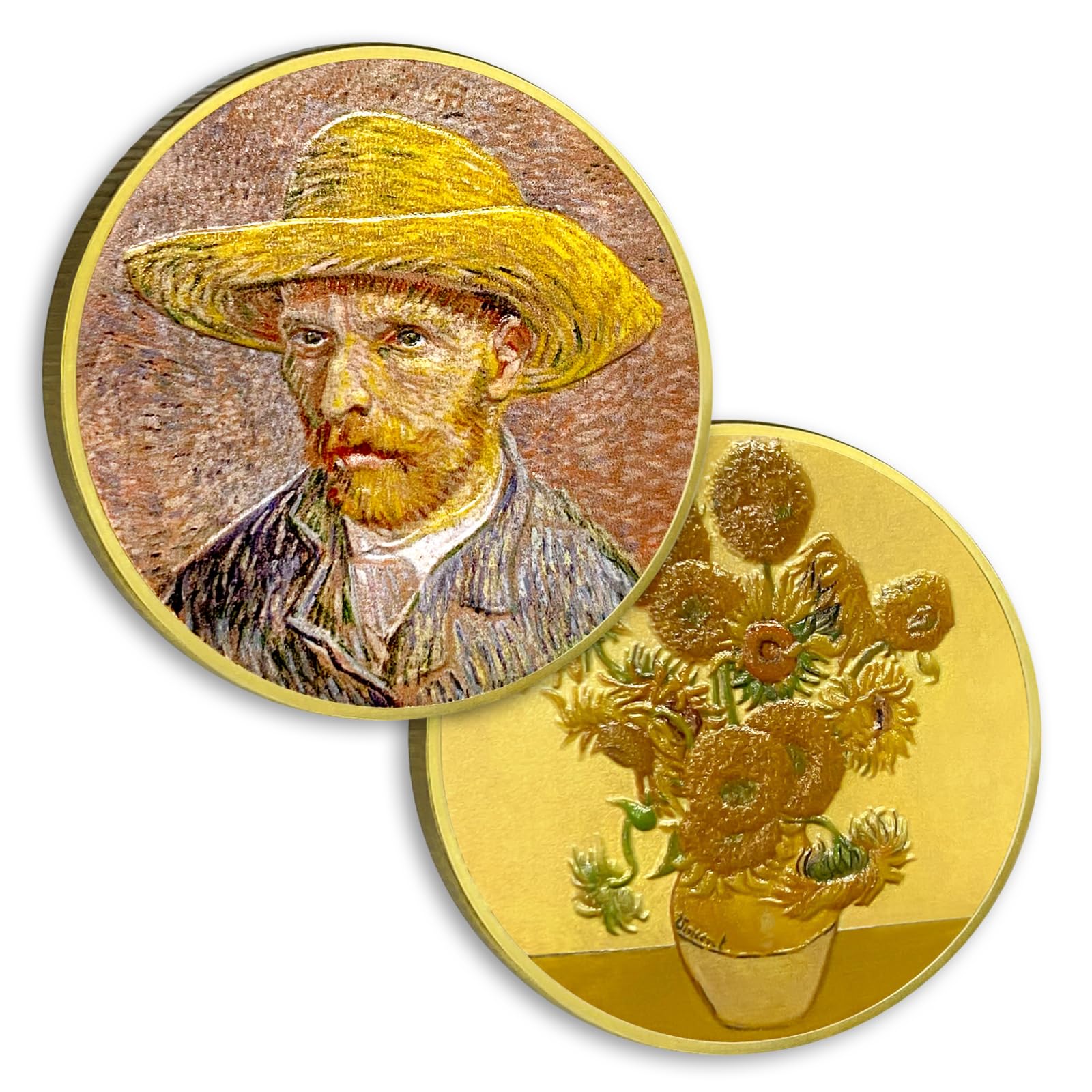 AtSKnSK Van Gogh Sunflower Coin - Van Gogh Self-Portrait Art Medallion, Collectible Medals Art Gifts for Men and Women
