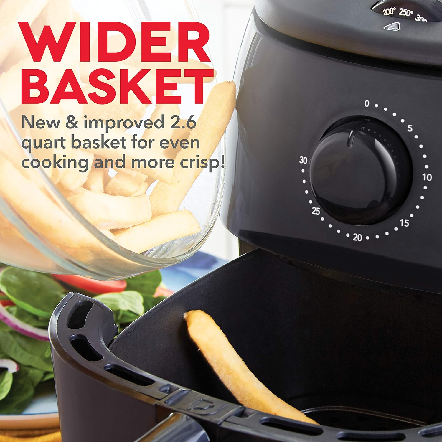 Dash DCAF200GBBK02 Tasti Crisp Electric Air Fryer Oven Cooker with Temperature Control, Non-stick Fry Basket, Recipe Guide + Auto Shut Off Feature, 1000-Watt, 2.6Qt, Black: Kitchen & Dining