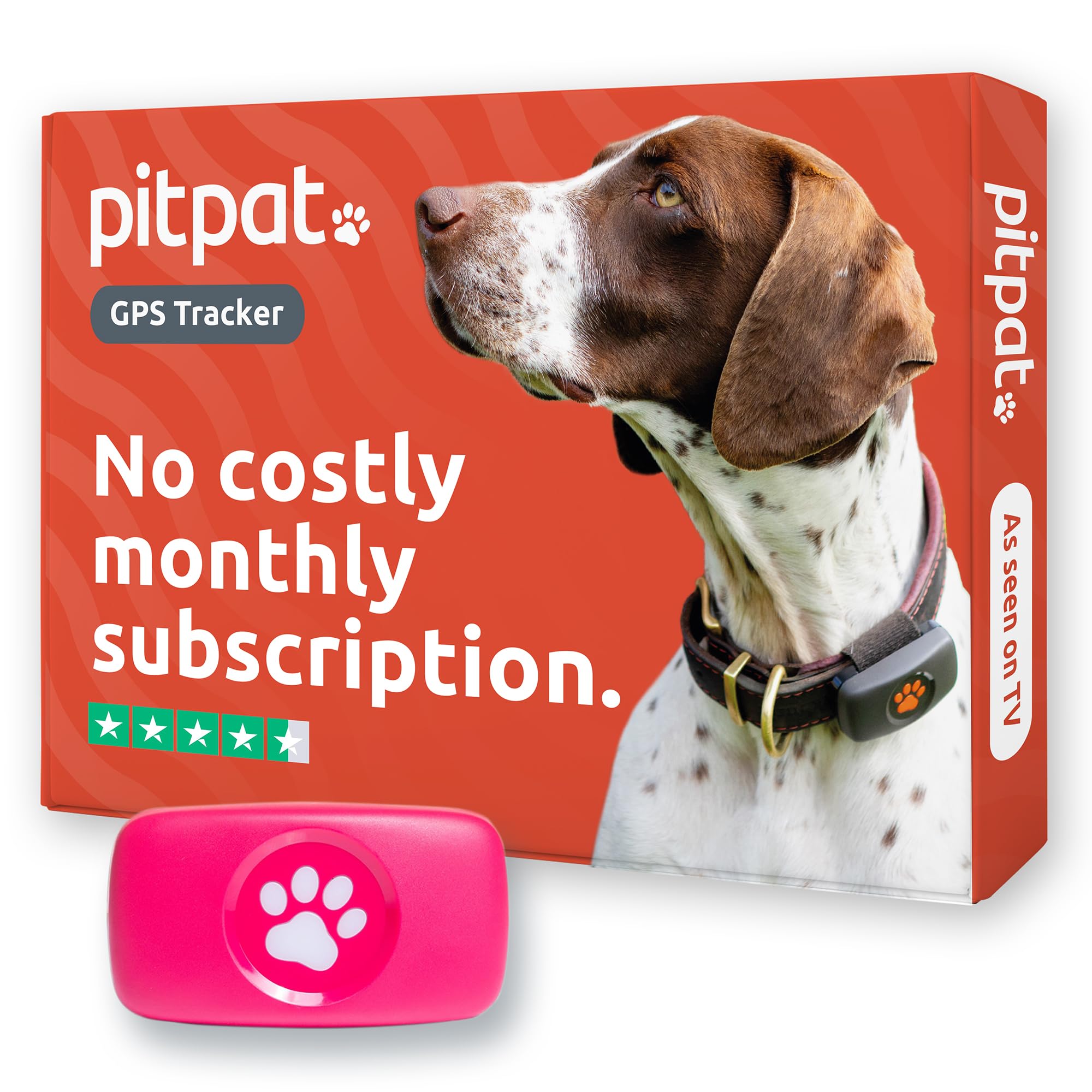 PitPat Dog GPS Tracker - No Subscription Required - Suitable for All Dogs And Fits All Collars - Smart Activity Tracker, Satellite Tracking With Unlimited Range - 100% Waterproof Pet Tracker (Pink)