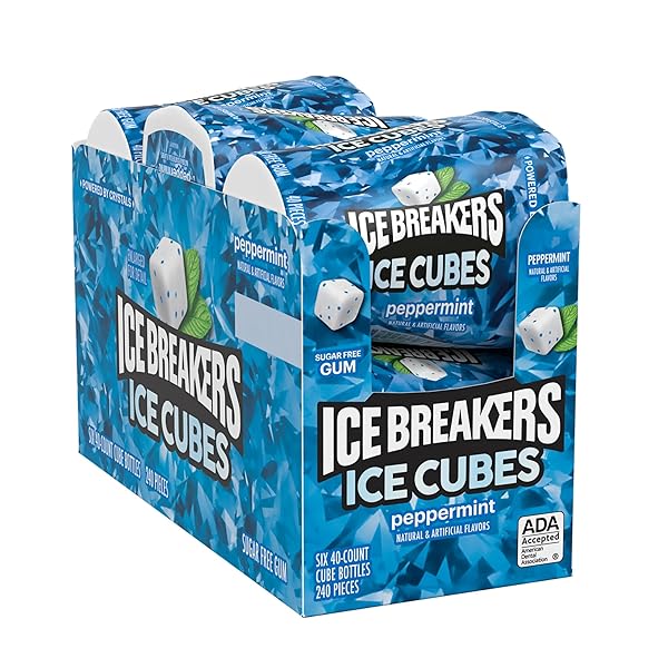 ICE BREAKERS ICE CUBES PEPPERMINT FLAVORED SUGAR FREE CHEWING GUM BOTTLES, 3.24 OZ (6 COUNT, 40 PIECES)