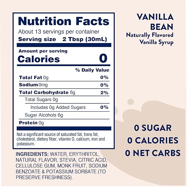 JORDAN’S SKINNY MIXES SYRUPS SUGAR FREE SYRUP, VANILLA BEAN SYRUP, 12.7 OZ, ZERO SUGAR AND ZERO CALORIE FLAVORING FOR COFFEE, PROTEIN SHAKE, COCKTAIL OR MOCKTAIL DRINKS AND MORE, NATURALLY SWEETENED LINE