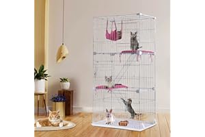 BIQWBIC 3-Tier 67 Inch Large Cat Cage, White, Collapsible, Hammock, 3 Cat Beds, 2 Ramp Ladders, Easy Litter Cleaning, Quick Installation