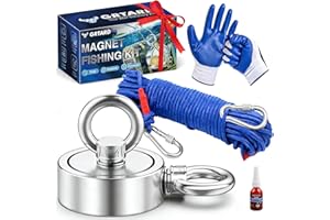 Grtard 700 LBS Magnet Fishing Kit for Men's Gifts, Double Sided Neodymium Fishing Magnets with Case, 20m (65 Ft) Durable Rope, Protective Gloves, Gifts for Men, Dad, Husband